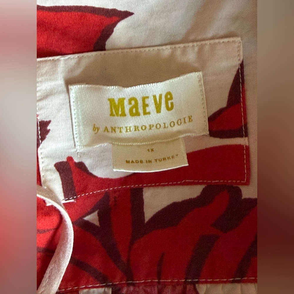 Printed Shirt Dress by Maeve for Anthropologie Red Size 1X - Picture 4 of 16